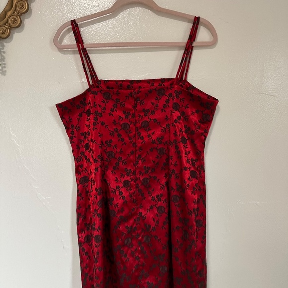 Vintage City Triangles Red Floral Print Satin Mini Dress, Y2K, 90s - Picture 5 of 11